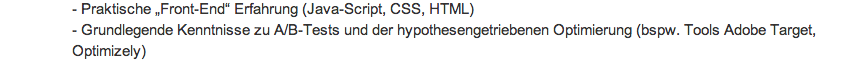 Optimizely Erfahrung erwünscht (Quelle: Xing Jobauschreibung)