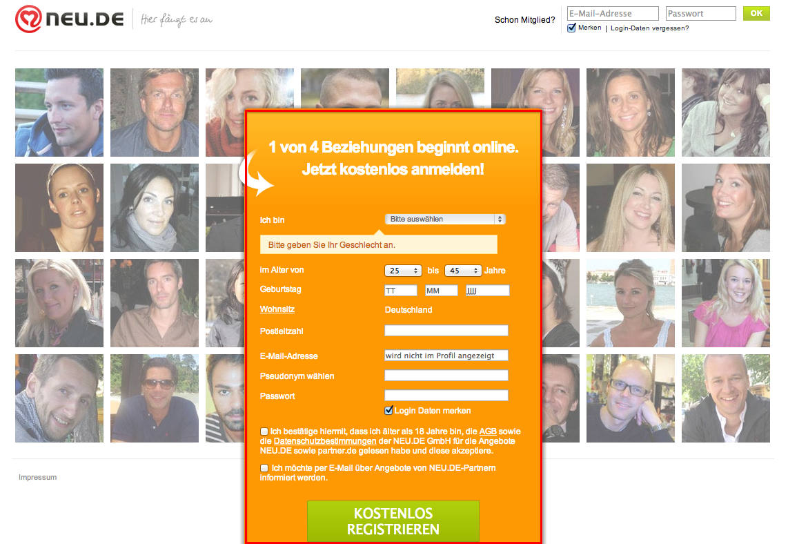 Anmeldeformular A/B Test