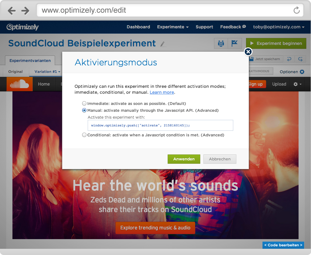 Screenshot: Manual Activation