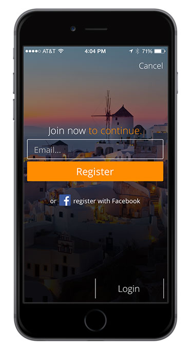 secret escapes app register screen gate